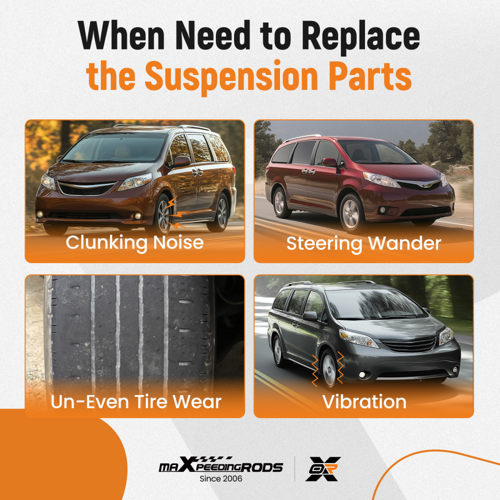 Front Suspension Kit w/ Control Arm, Sway Bar LinkTie Rod Compatible for 2004–2009 Toyota Sienna