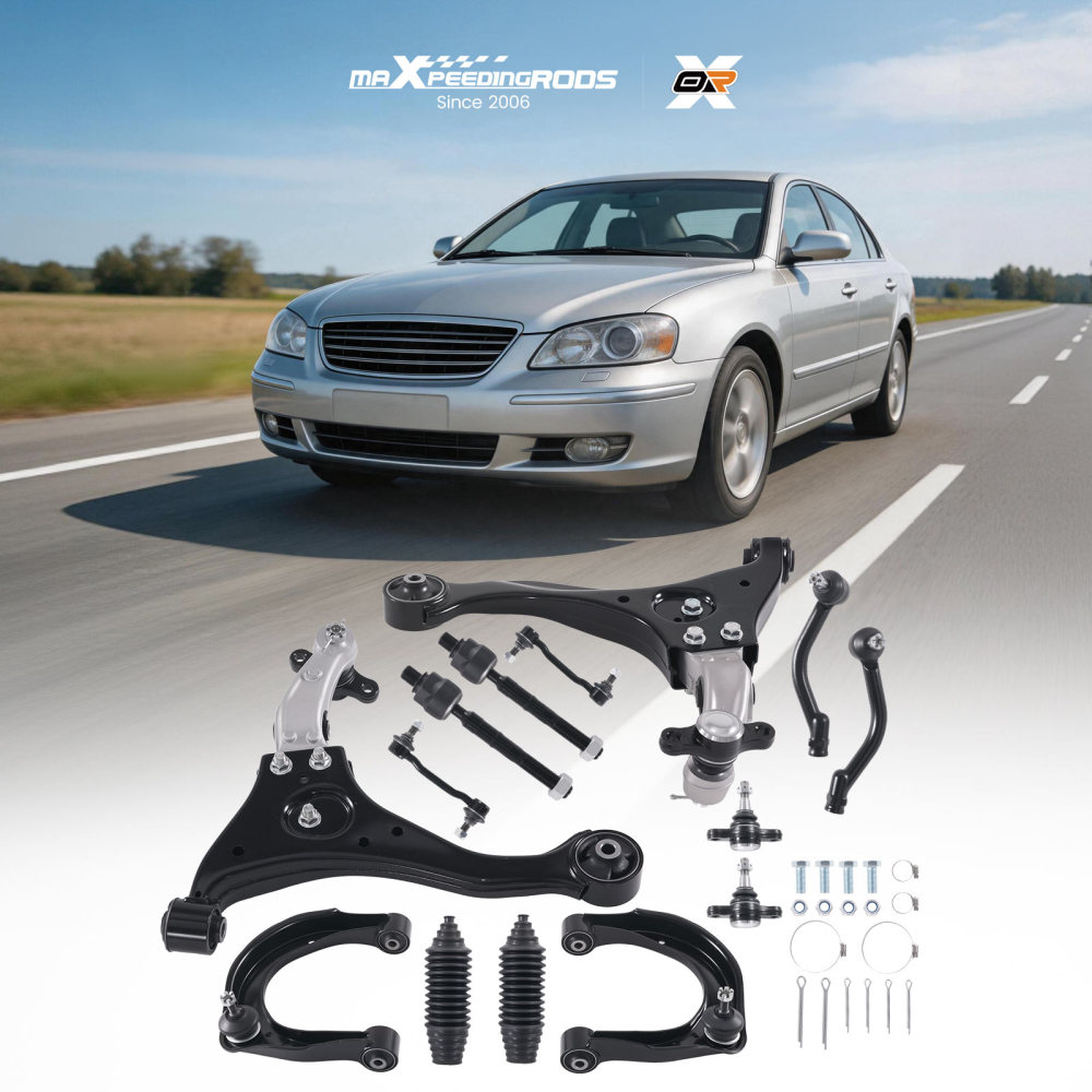 Front Upper Lower Control Arms Tie Rods Boots Sway Bars for 06-08 compatible for Hyundai Sonata