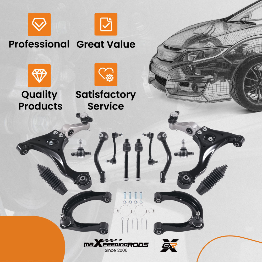 Front Upper Lower Control Arms Tie Rods Boots Sway Bars for 06-08 compatible for Hyundai Sonata