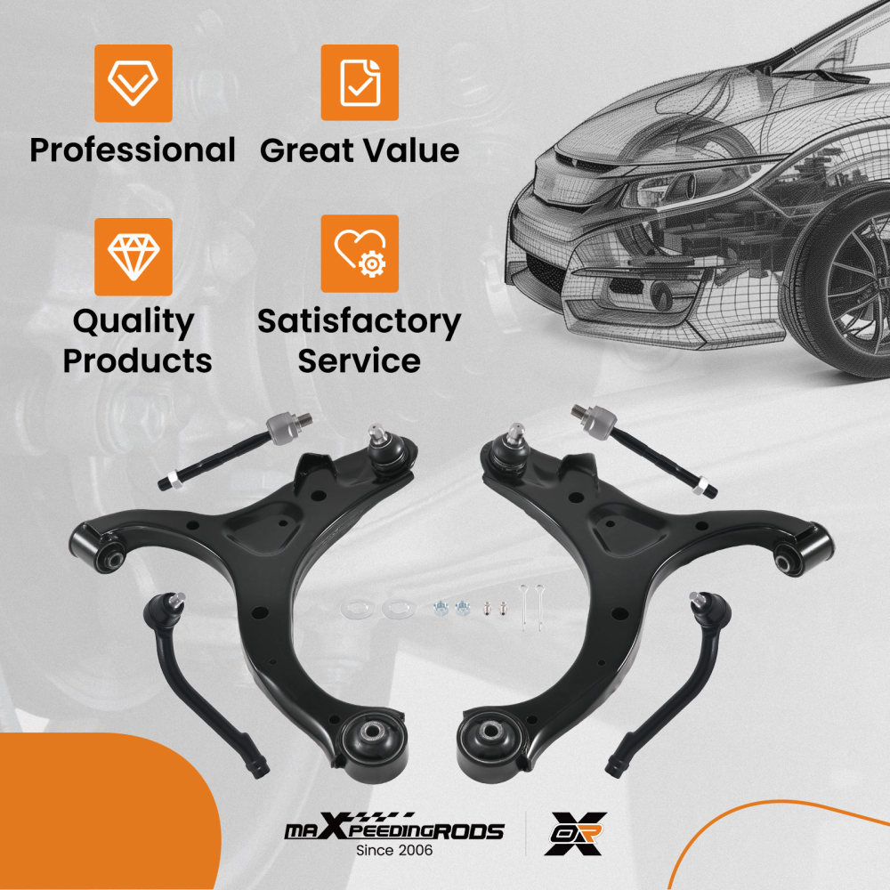 6pc Front Lower Control Arm Tie Rods for2007-2013 compatible for Hyundai Santa Fe compatible for Kia Sorento