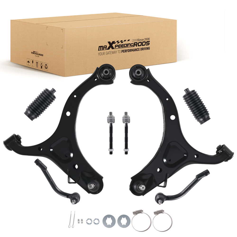 8x Front Lower Suspension Kit Control Arm Tie Rod compatible for Hyundai Santa Fe 07-12