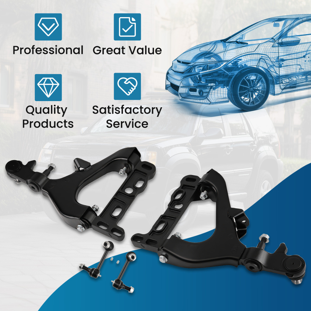 4x Front Lower Control Arms Sway Bars for 2004-2007 compatible for GMC Envoy compatible for Chevy Trailblazer