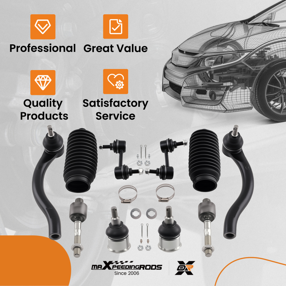 10pcs Front Suspension Kit Sway Bar Links Tie Rod Ends for 2004-2008 compatible for Acura TSX
