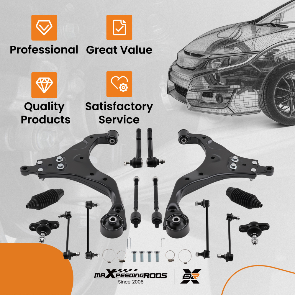 14pc Front Lower Control Arm w/Ball Joint Sway Bar compatible for Hyundai Tucson 2005-2009