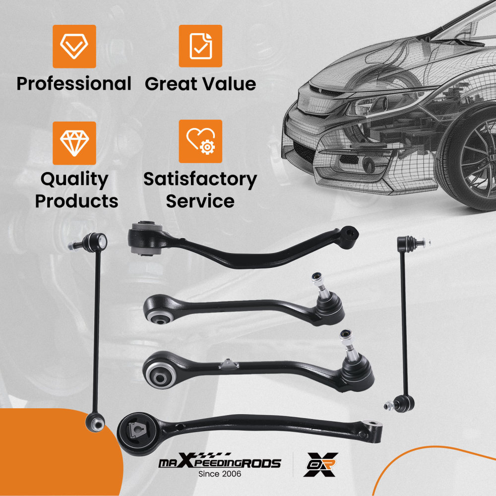 Front Lower Forward Rearward Control Arms Sway Bar Links for 2004 - 2010 compatible for BMW X3