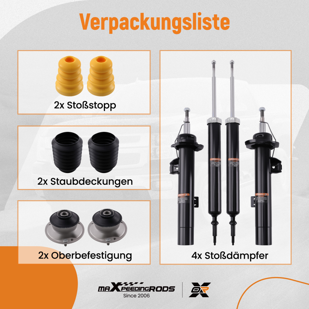 4x AMMORTIZZATORI +CUSCINETTI compatibile per BMW Serie 3 E90 E91 E92