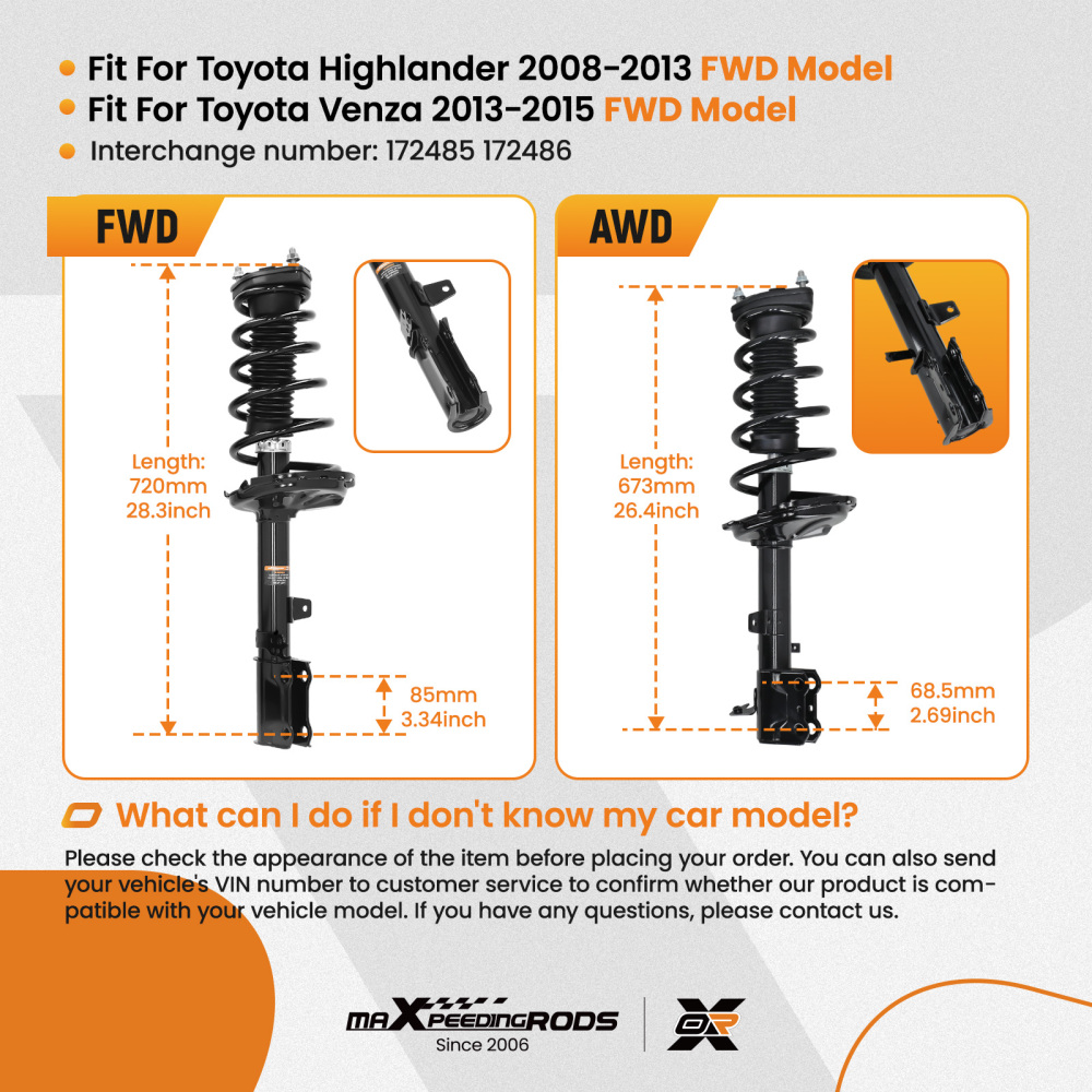 Rear Suspension Shock Absorber compatible for Toyota Highlander 2008-2013 Venza 2013-2015