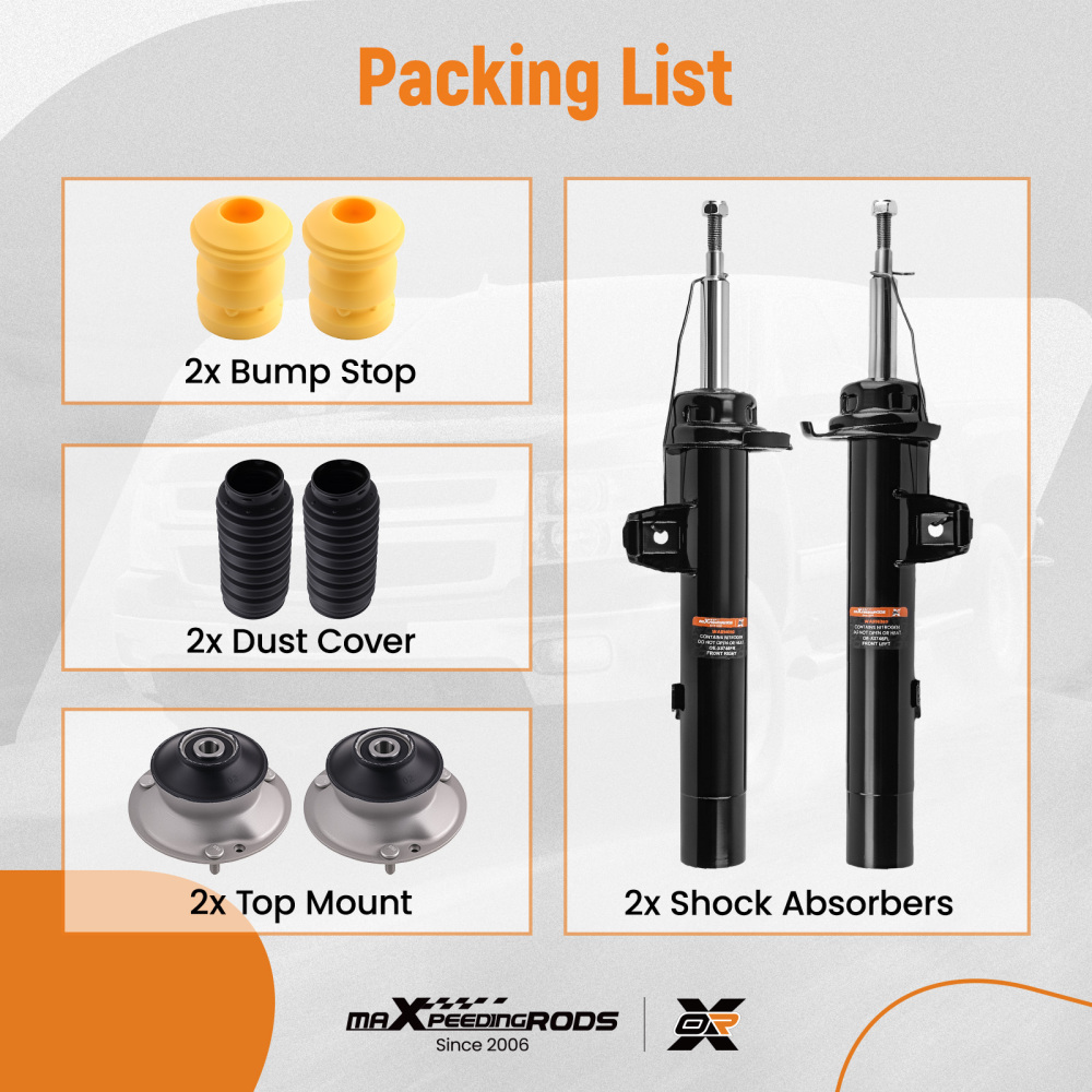 2x Amortisseurs Avant + Coupelles compatible pour BMW Serie 1 E81 E82 E87 E88 2003-2013