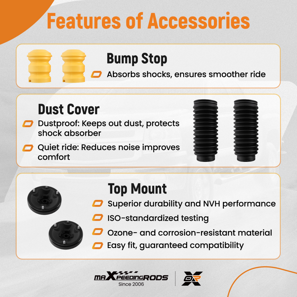 2x AMORTISSEURS + PALIERS + KIT DE SERVICE AVANT compatible pour BMW X5 E53 2000-2006