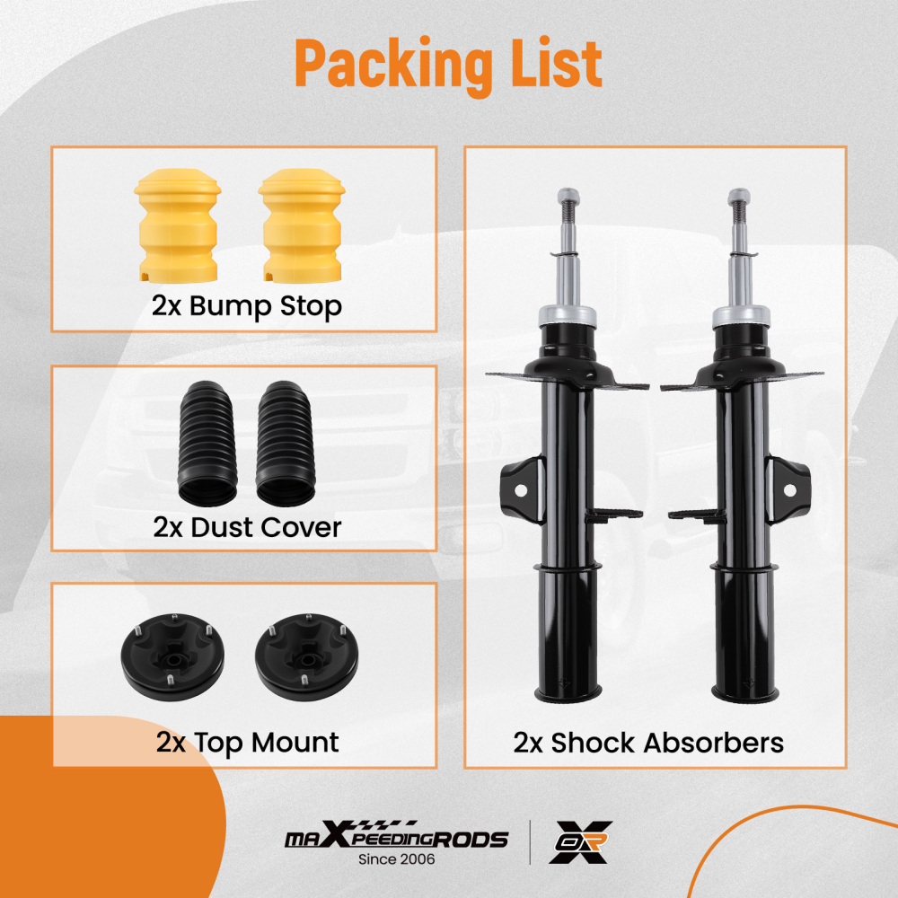 2x AMORTISSEURS + PALIERS + KIT DE SERVICE AVANT compatible pour BMW X5 E53 2000-2006