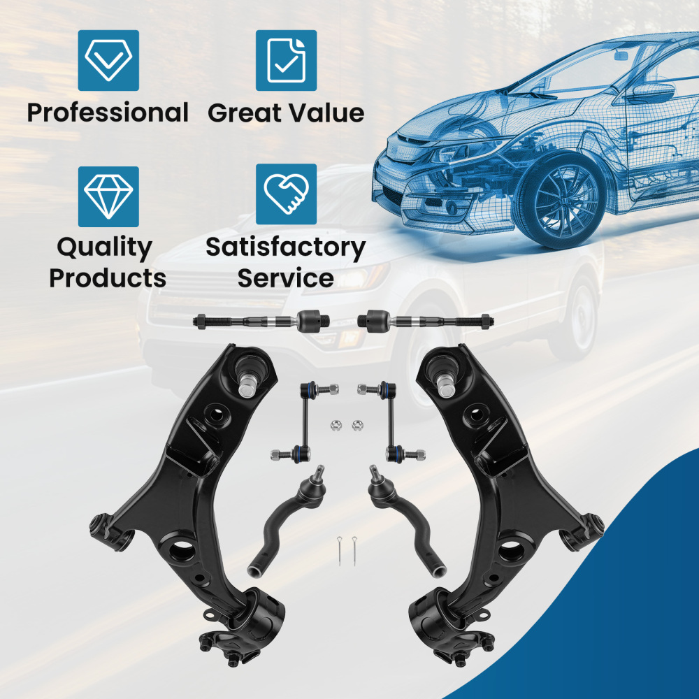 Front Struts w/ Coil Spring + Lower Control Arms Kit compatible for Ford Edge 07-10 compatible for FWD