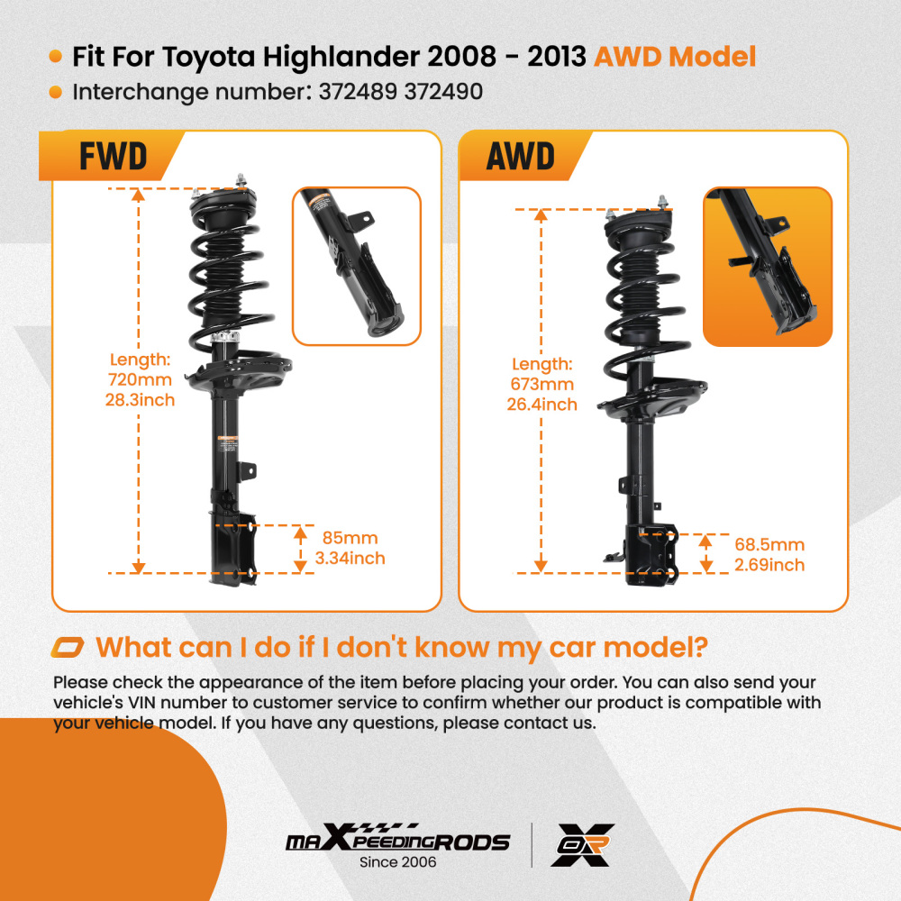 Rear Complete Struts w/ Coil Spring Assembly for 2008-2013 compatible for Toyota Highlander AWD