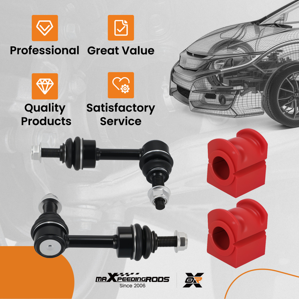 4x Front Sway Bar End Links +Bushings For 2004-2005 compatible for Ford F-150 F150 2WD Only