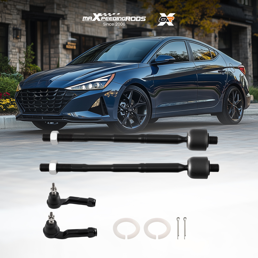 4PCS Front Inner and Outer Tie Rod Set compatible for Hyundai Elantra GT Kona Forte