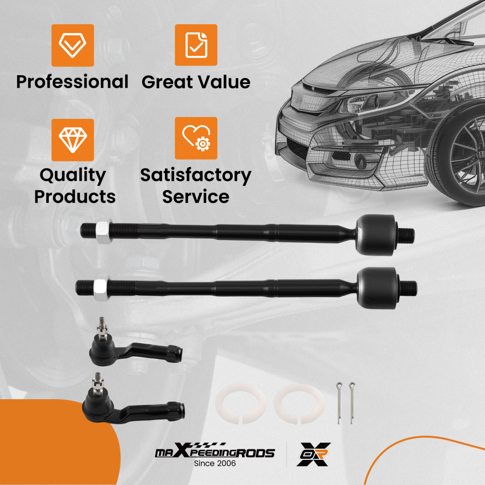4PCS Front Inner and Outer Tie Rod Set compatible for Hyundai Elantra GT Kona Forte