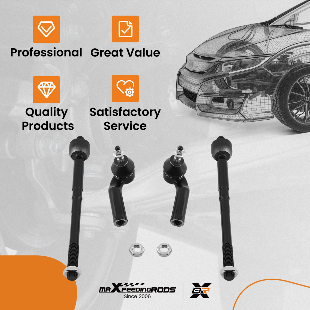 4Pc Front Tie Rod End compatible for Ford Focus Escape C-Max 2012-2018 Inner Outer Kit