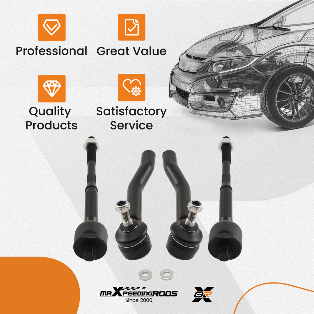 4PC Front Tie Rod Ends compatible for Chevrolet City Express compatible for Nissan NV200 2013-2019