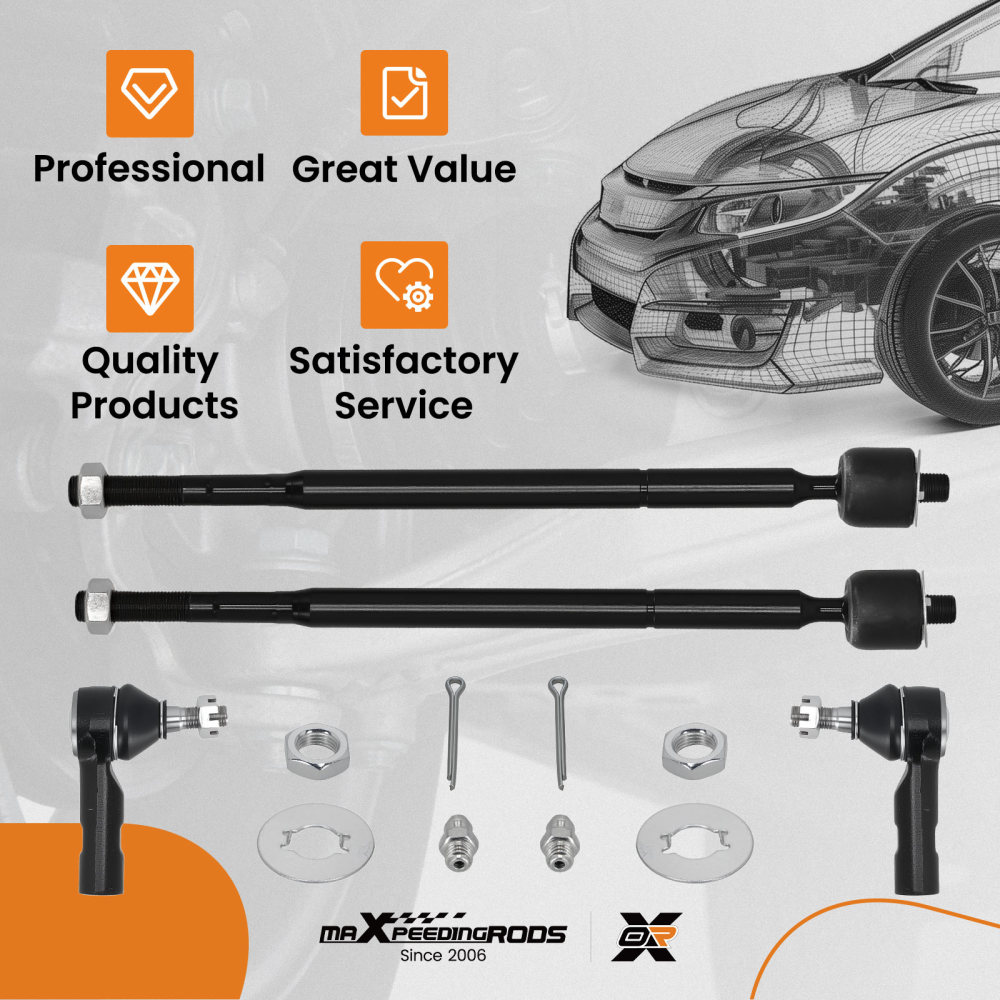 4PC Front Inner Outer Tie Rod Ends compatible for Toyota Matrix Vibe 2003-2008 EV466 ES3713