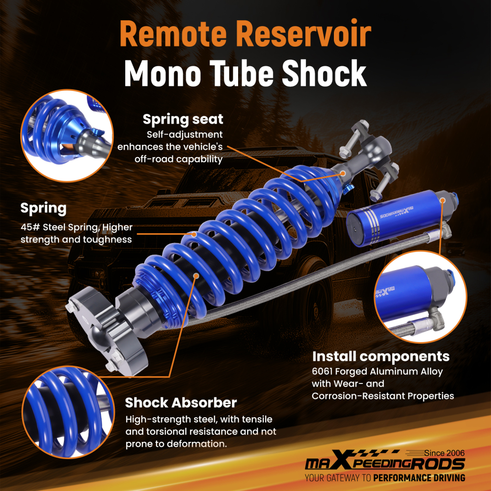 2-WAY Damper Adjustable Shocks w/ Reservoir Lift 0-2 compatible for Ford F150 14-20 4WD