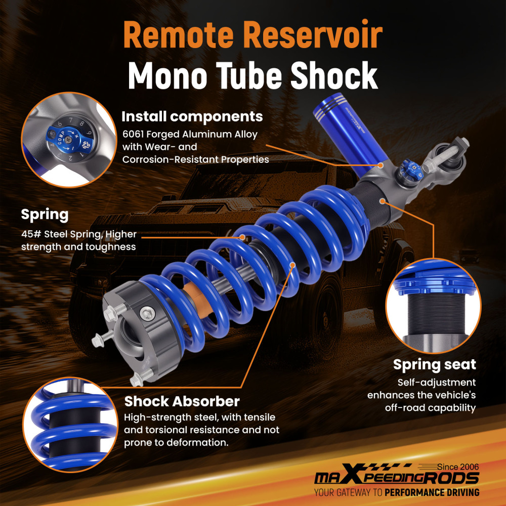 10-Way Damper Front Shocks 2-3 Lift w/ Reservoir compatible for FORD Ranger 19-23