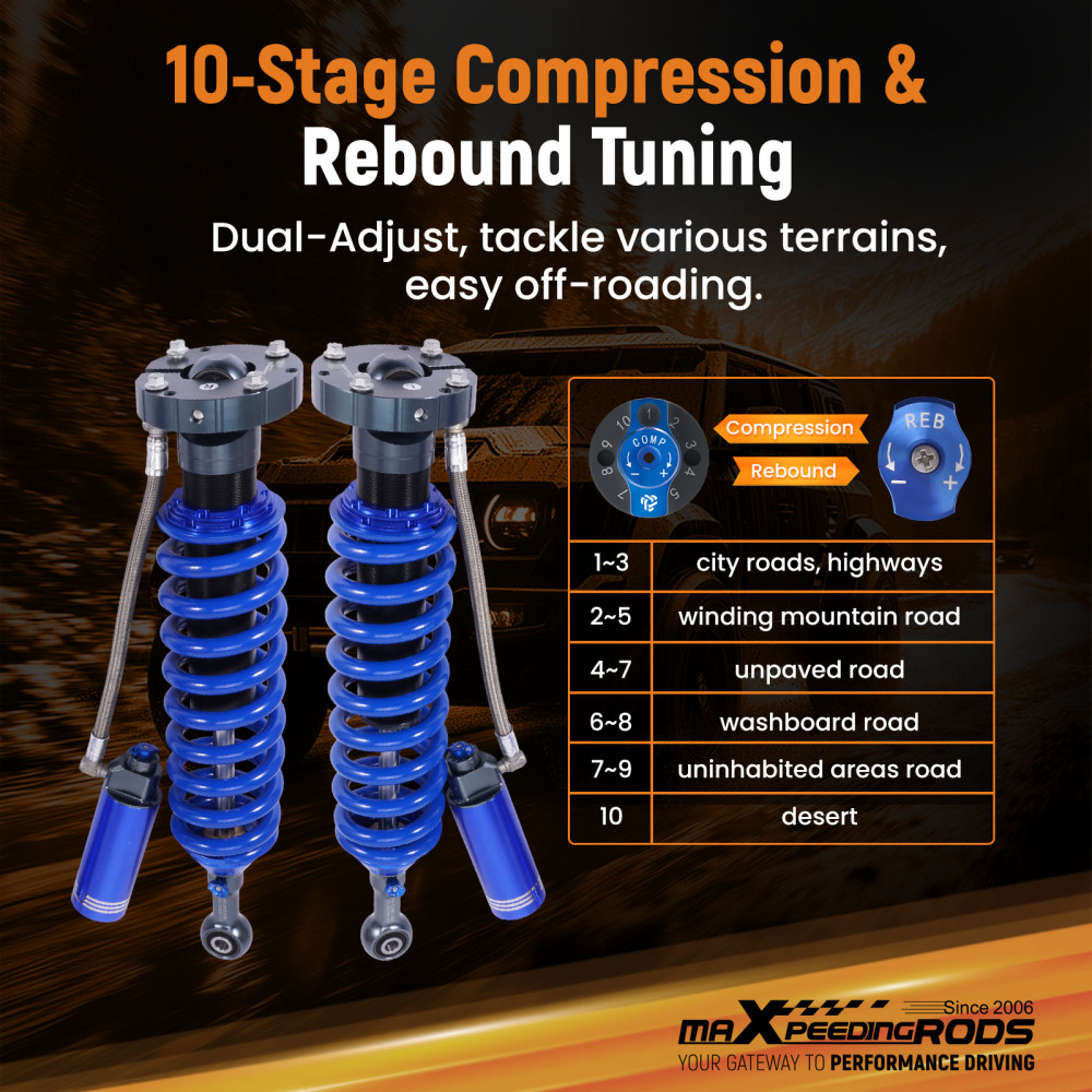 Damping Adj. Reservoir 2-3 Lift Front Shocks Kit For 2007-2021 compatible for Toyota Tundra