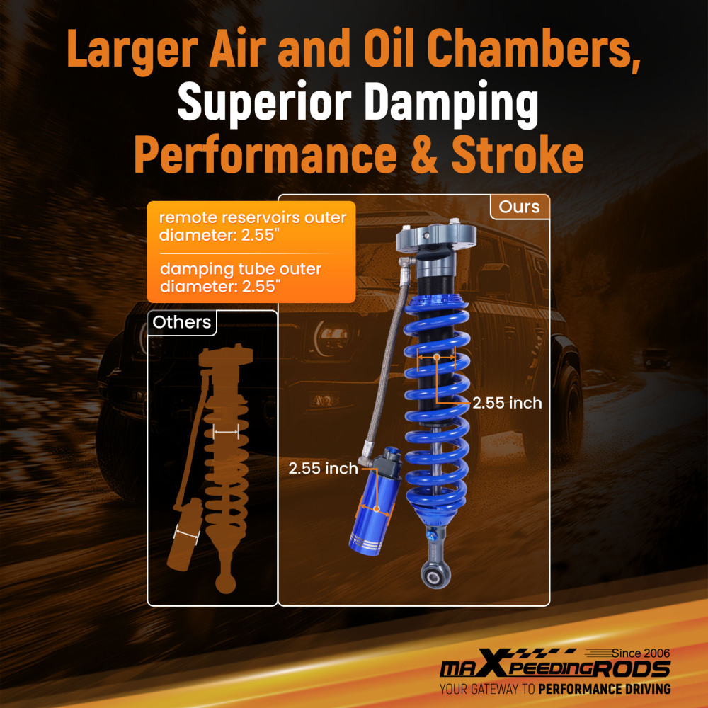 Damping Adj. Reservoir 2-3 Lift Front Shocks Kit For 2007-2021 compatible for Toyota Tundra