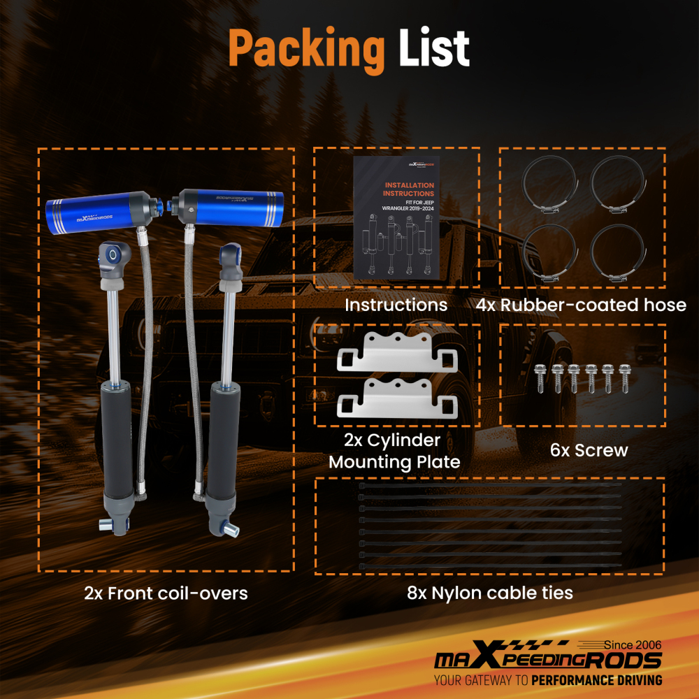 MaXpeedingrods Remote Reservoir Front Shocks compatible for Jeep Wrangler JL 18-25