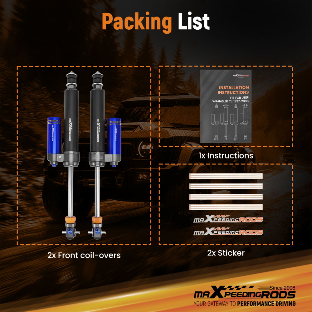 Remote Reservoir 2-3.5 Lift Rear Shocks compatible for JEEP Wrangler TJ 1997-2006