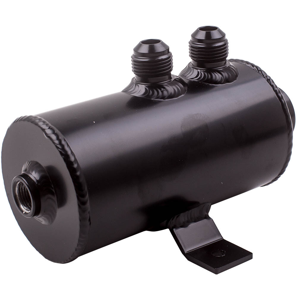 Universal Baffled Bracket Oil Catch Can 2-Port Reservoir Tank w/ Air Filter