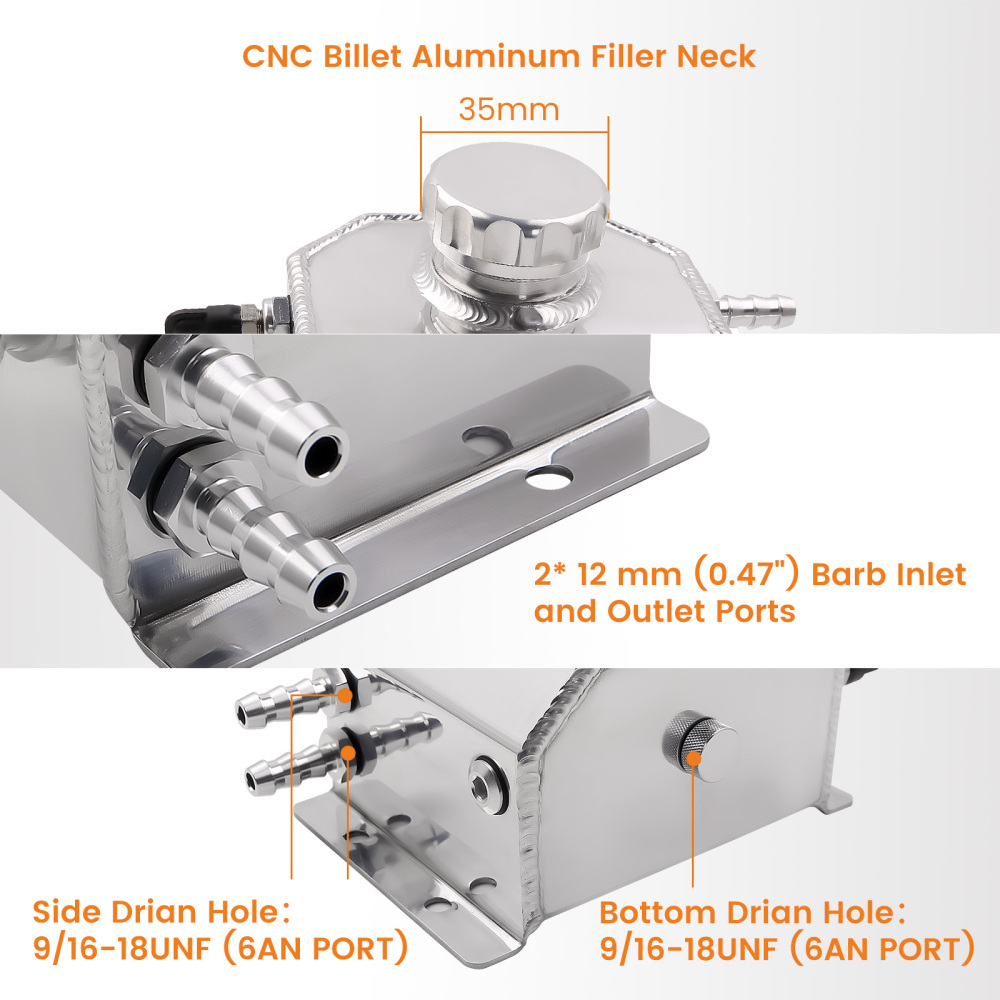 1L Aluminum Radiator Coolant Overflow Bottle Tank 12mm Water-Can Reservoir