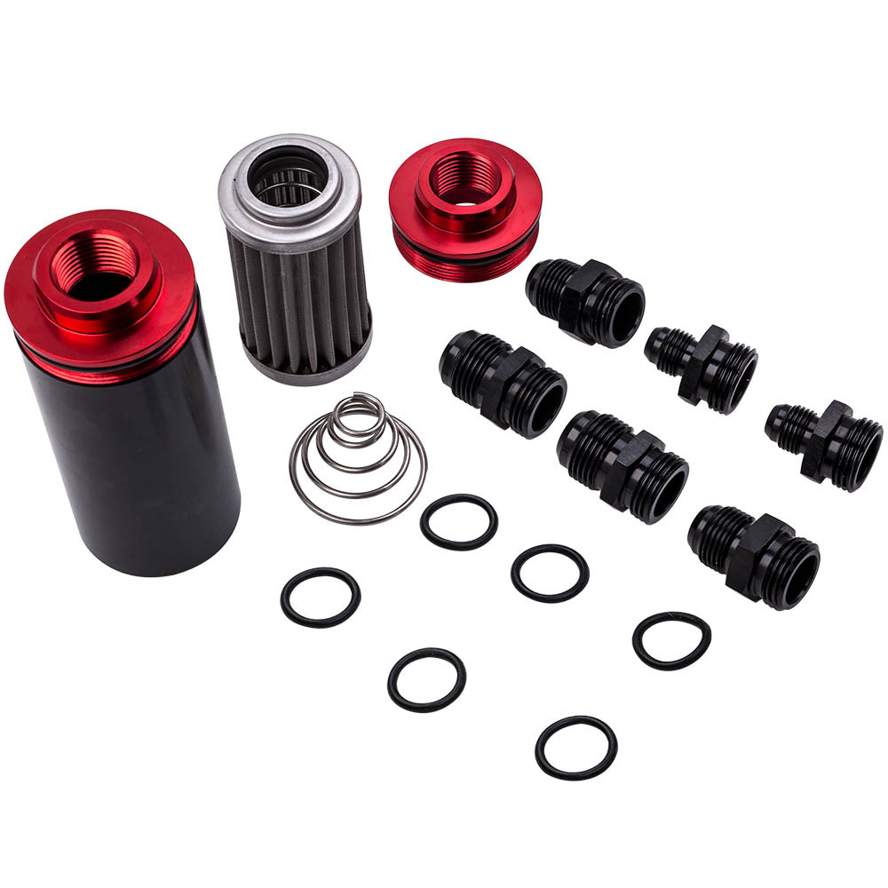 AN6 AN8 AN10 Adapters High Flow Fuel Filter 0.1mm 100 Micron Cleanable BlackRed
