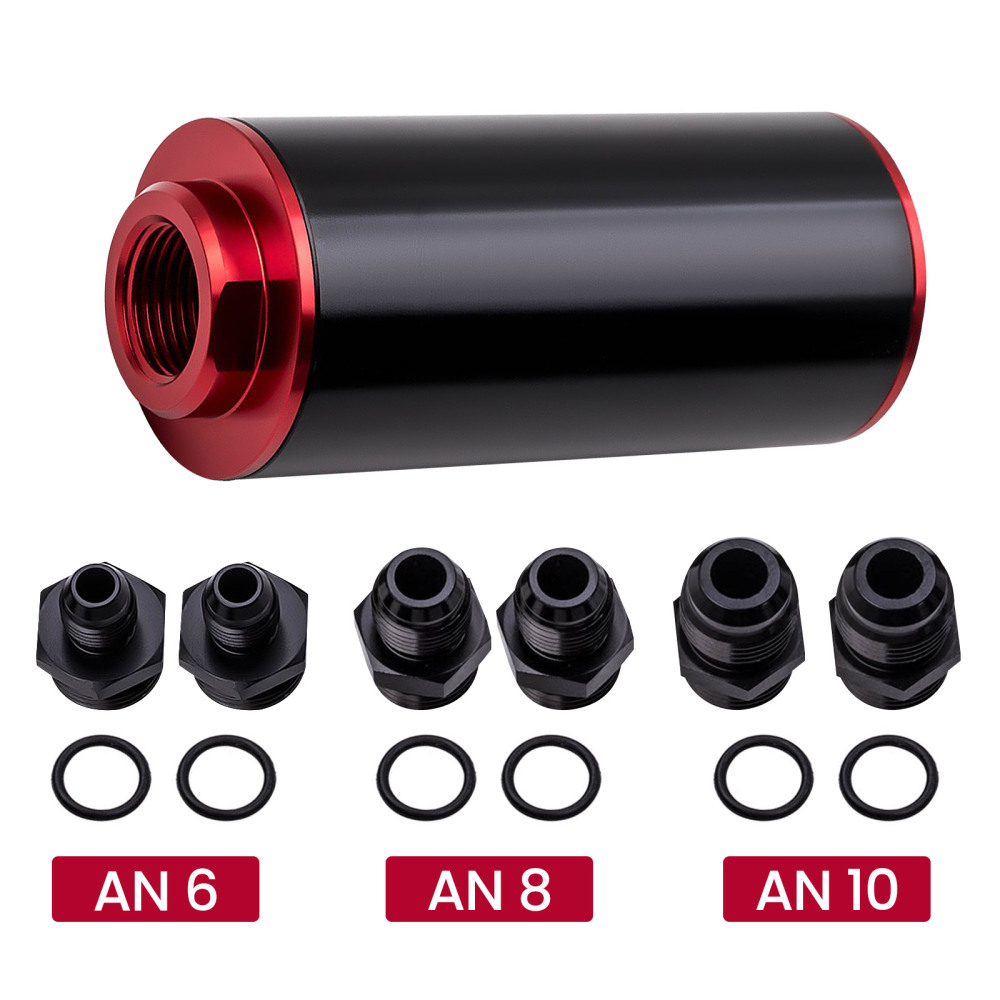 AN6 AN8 AN10 Adapters High Flow Fuel Filter 0.1mm 100 Micron Cleanable BlackRed