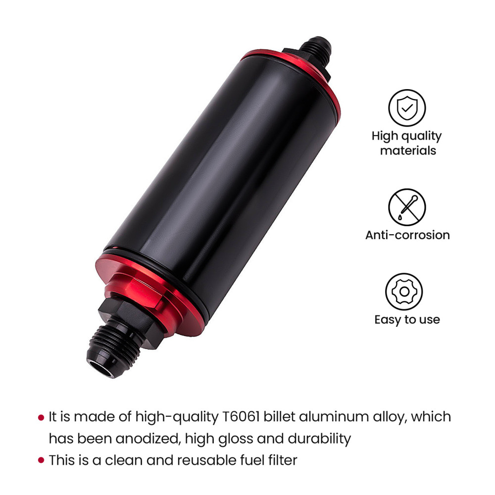 AN6 AN8 AN10 Adapters High Flow Fuel Filter 0.1mm 100 Micron Cleanable BlackRed