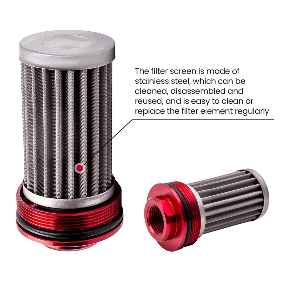 AN6 AN8 AN10 Adapters High Flow Fuel Filter 0.1mm 100 Micron Cleanable BlackRed