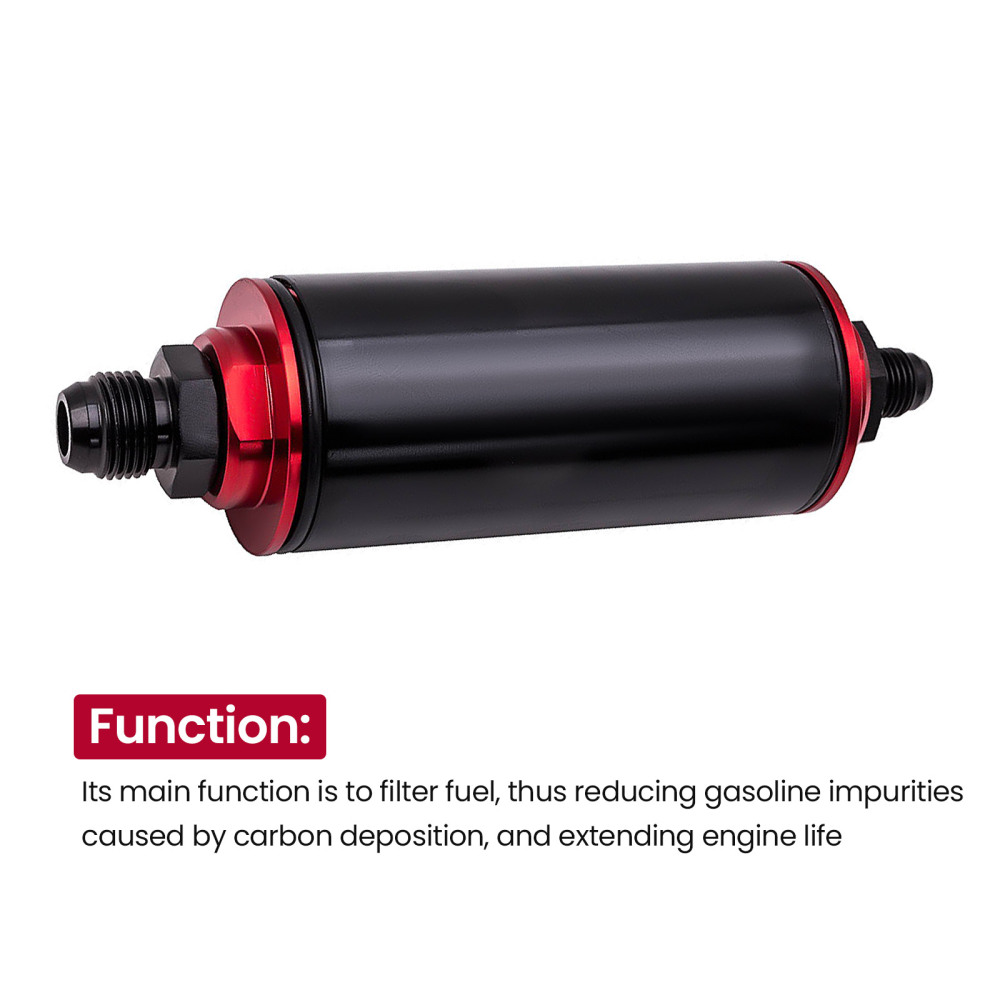 AN6 AN8 AN10 Adapters High Flow Fuel Filter 0.1mm 100 Micron Cleanable BlackRed