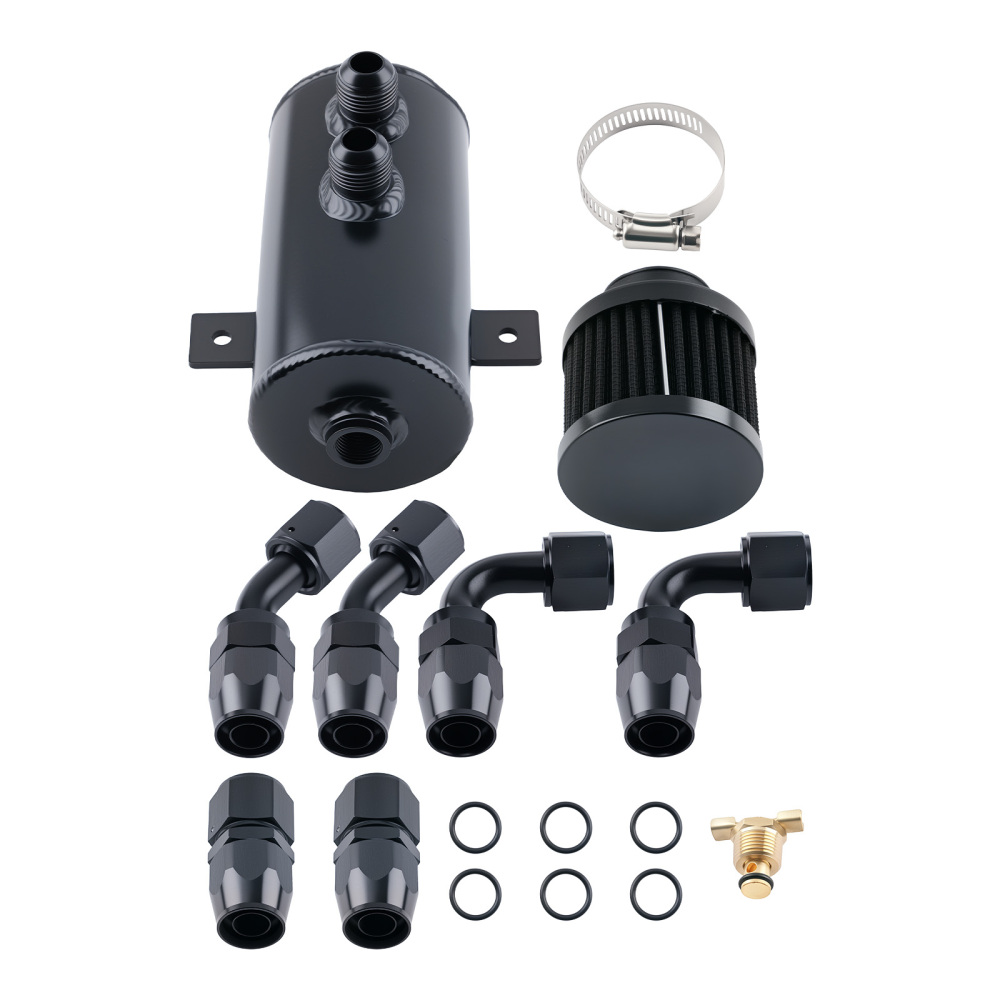 Aluminium Oil Catch Can 0.75L Baffled + Breather Filter AN10 2 Port + Hose 3M