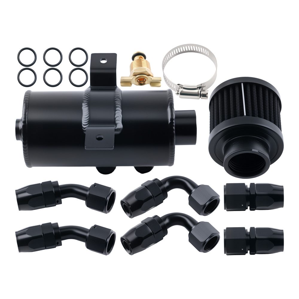 Aluminium Oil Catch Can 0.75L Baffled + Breather Filter AN10 2 Port + Hose 3M