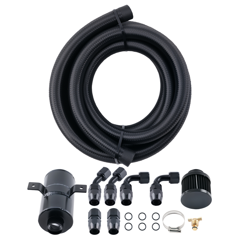 Aluminium Oil Catch Can 0.75L Baffled + Breather Filter AN10 2 Port + Hose 3M