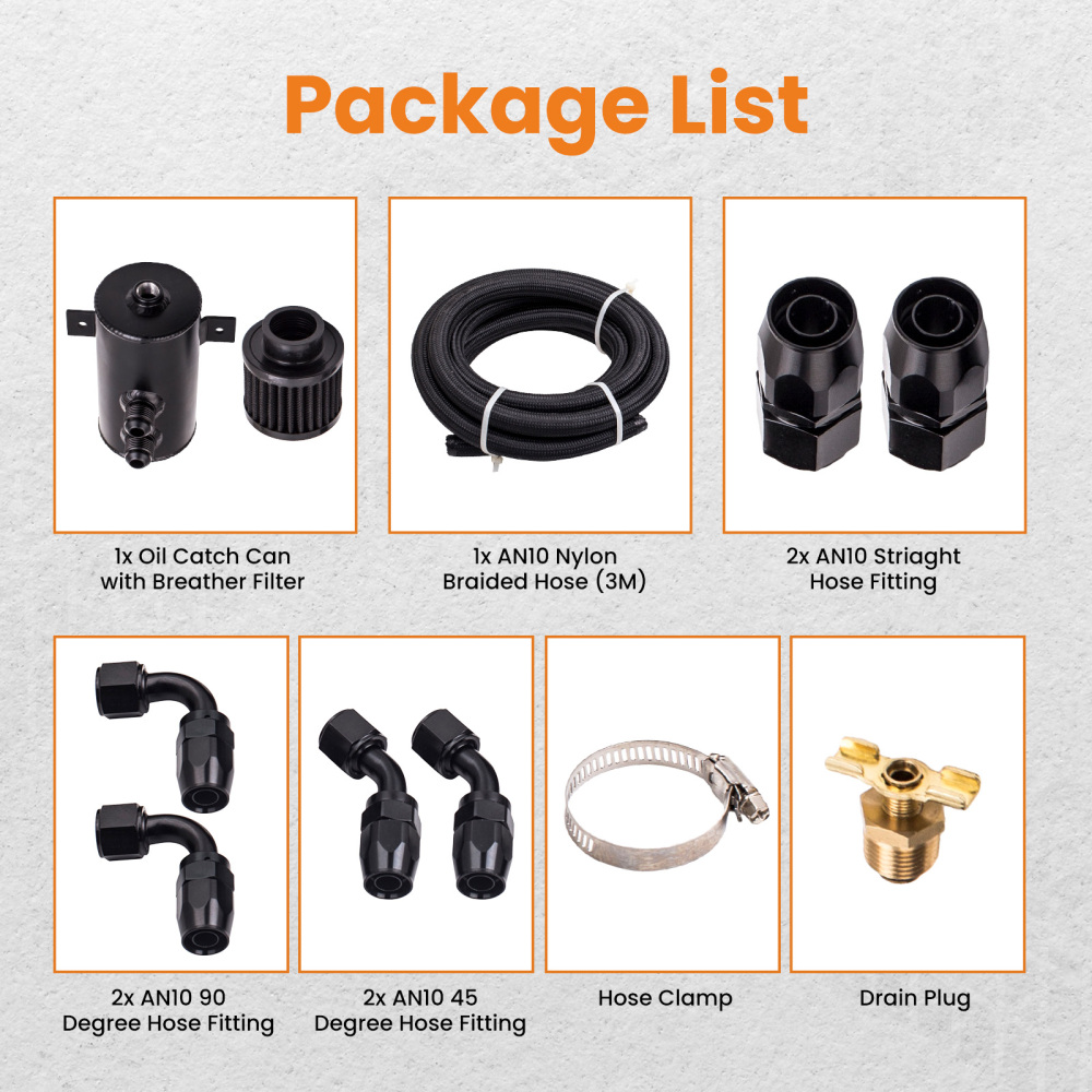 Alloy Baffled 0.75L AN10 Motor Oil Catch Can 3M Hose Kit and Fittings Universal
