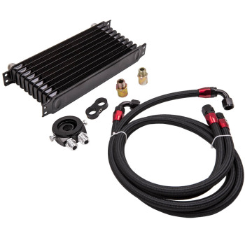 10 Row AN10 Universal Engine Oil Cooler Filter Adapter Hose Kit New Black