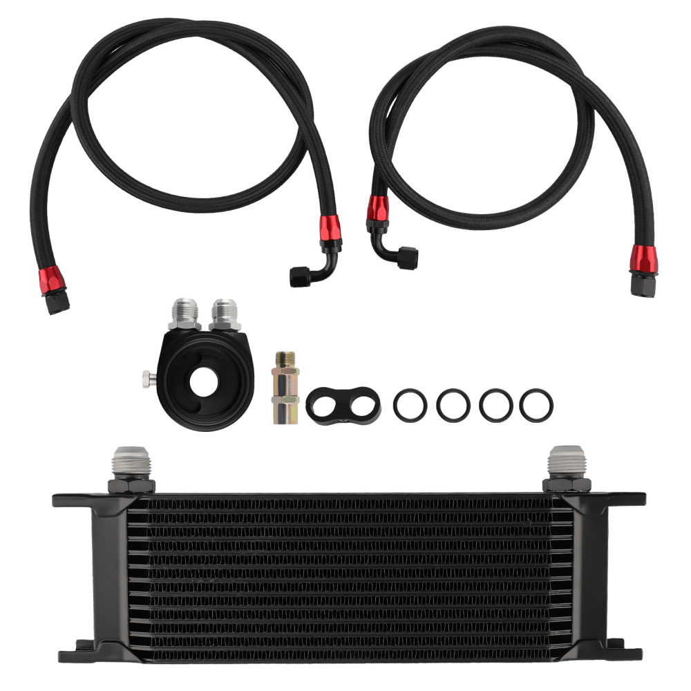 Universal 13-Row 10AN Engine Transmission Oil Cooler and Filter Adapter and Oil Line