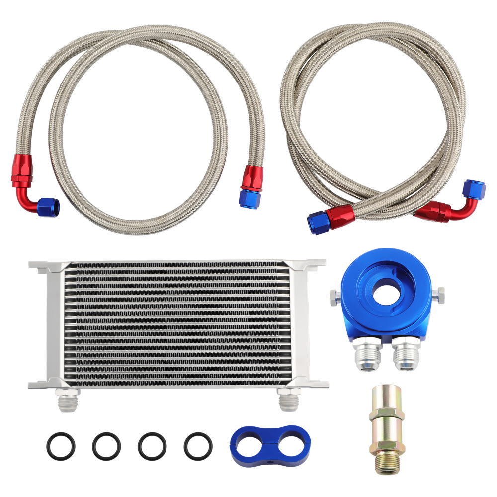19 Row AN10 Universal Engine Transmission Oil Cooler Filter Adapter Hose Kit AU
