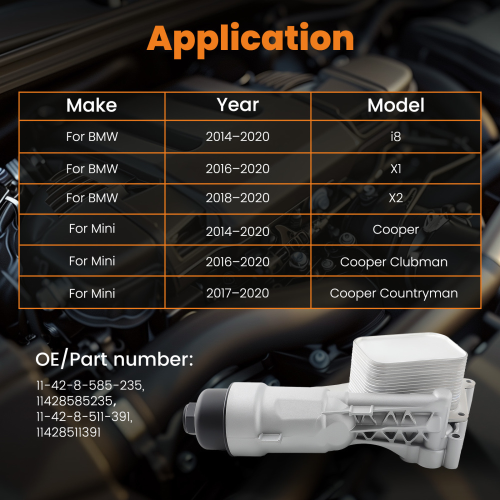 1 Set Engine Oil Cooler Oil Filter Housing Adapter Assembly compatible for BMW 11428585235