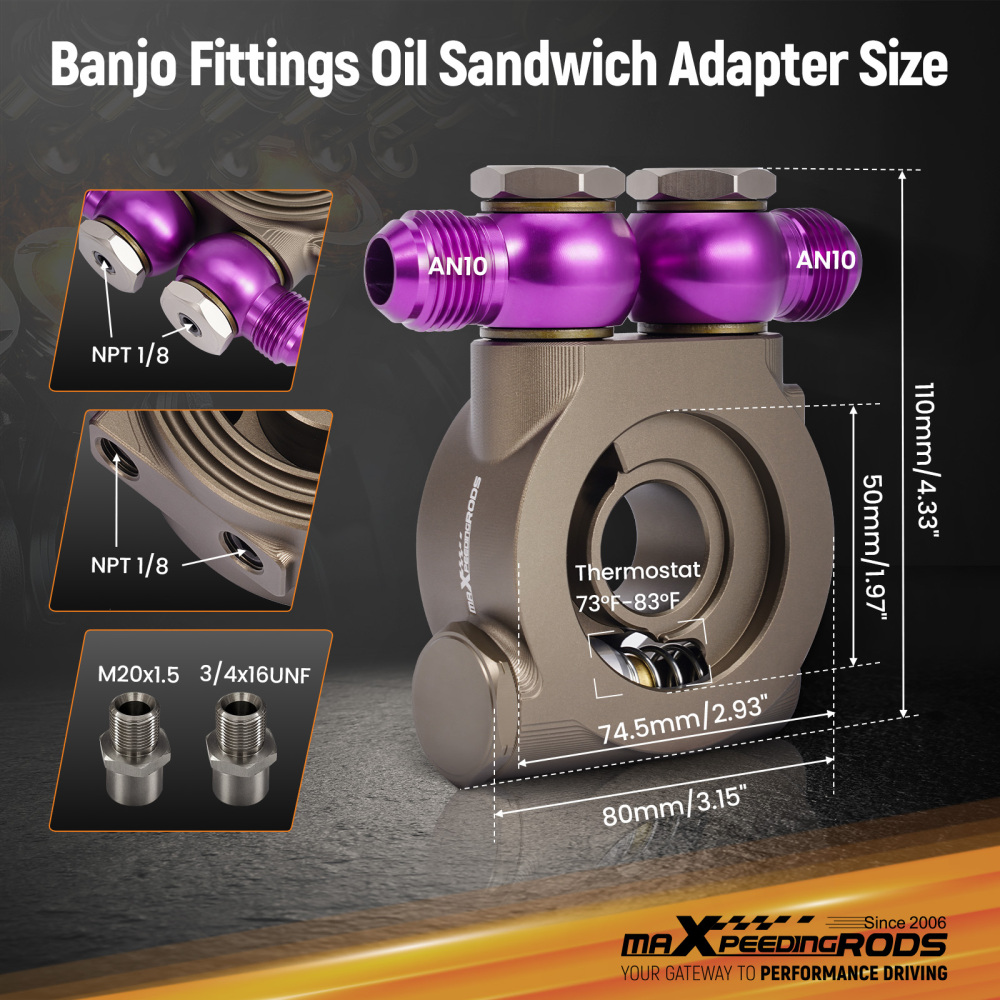 Universal AN10 Oil Filter Sandwich Plate Adapter M20x1.5 3/4-16 UNF Thermostat