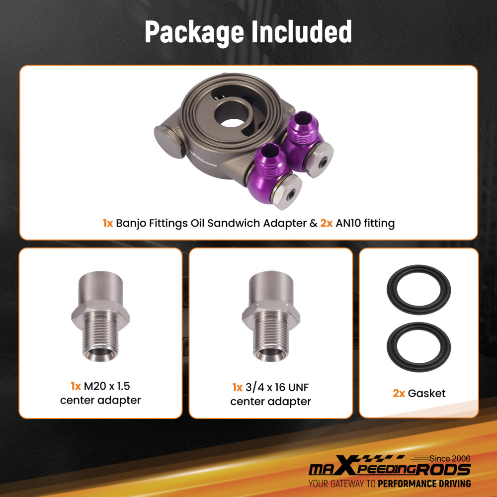 Universal AN10 Oil Filter Sandwich Plate Adapter M20x1.5 3/4-16 UNF Thermostat