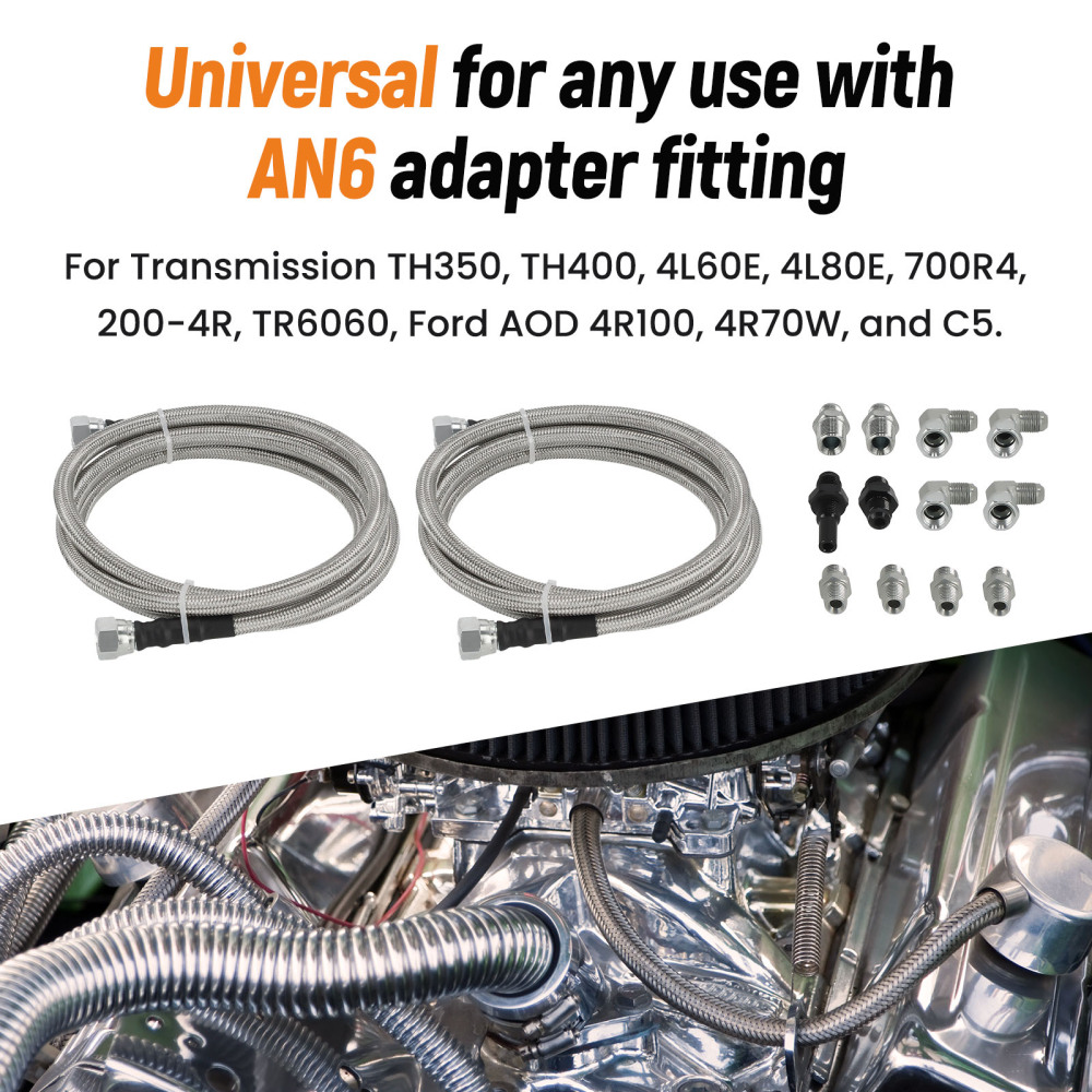 6AN 70 Braided Transmission Cooler Lines KitFor compatible for GM 4L60E 4L80E OFK19-70-SS