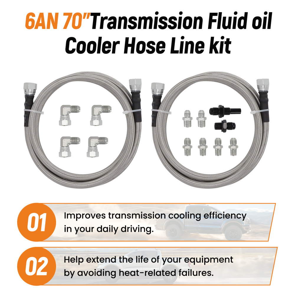 6AN 70 Braided Transmission Cooler Lines KitFor compatible for GM 4L60E 4L80E OFK19-70-SS