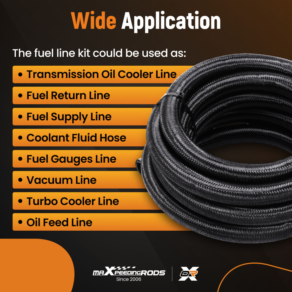 AN10 -10AN Fitting Stainless Steel Nylon Braided Oil Fuel Hose Line 12FT Kit