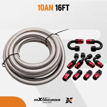 AN10 10AN 16FT 5Meters Stainless Steel Nylon Braided Oil Fuel Hose Line Kit