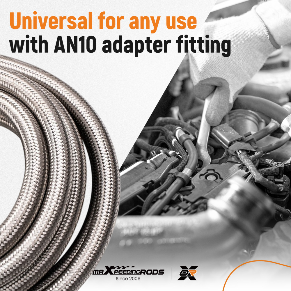 AN10 10AN 16FT 5Meters Stainless Steel Nylon Braided Oil Fuel Hose Line Kit